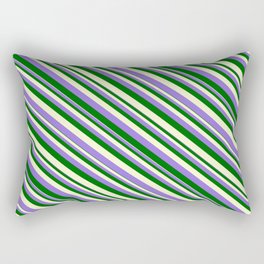 [ Thumbnail: Purple, Dark Green, and Light Yellow Colored Stripes Pattern Rectangular Pillow ]
