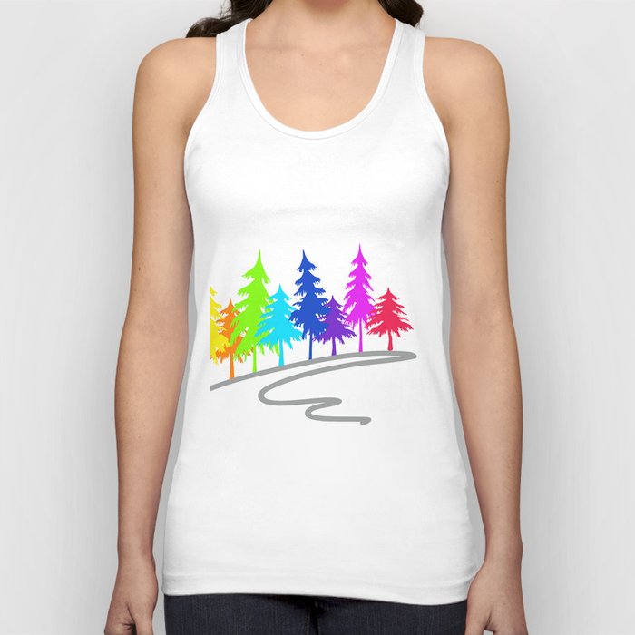 Colourful Rainbow Forest Trees - white Background Tank Top