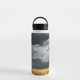 Cotton Candy - Storm Clouds Over Wheat Field in Kansas Water Bottle