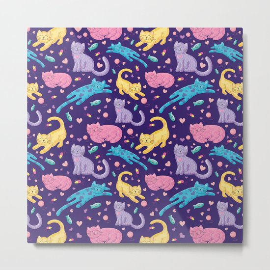 Playful Kittens Pattern Metal Print