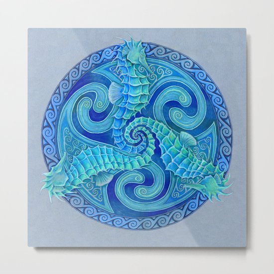 Seahorse Triskele Celtic Mandala Metal Print
