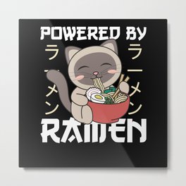 Powered By Ramen Cute Cat Eats Ramen Siamese Cat Metal Print