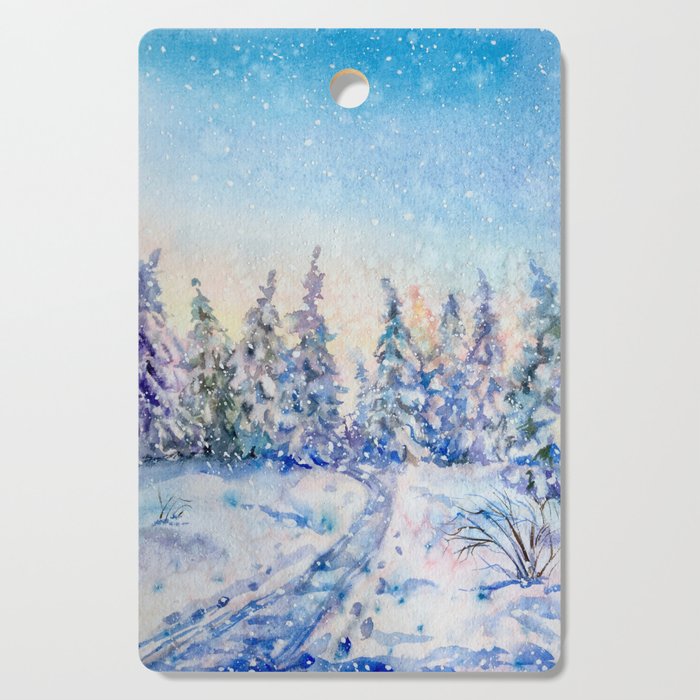 Magical Snowy Fairy Forest Landscape Cutting Board