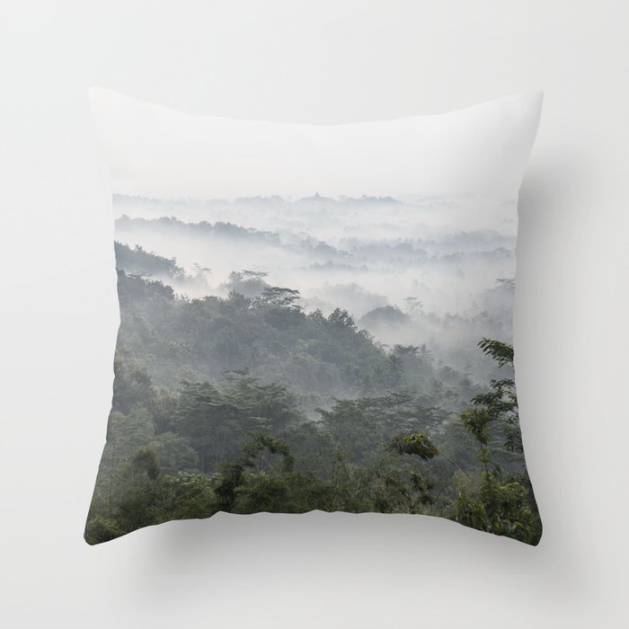 Borobudur view - foggy sunrise Throw Pillow