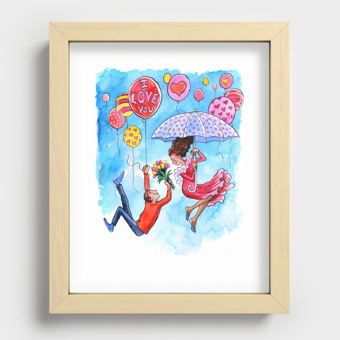 Falling in Love Watercolor Illustration Recessed Framed Print