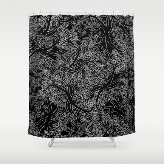 Tree Repeat Black Shower Curtain