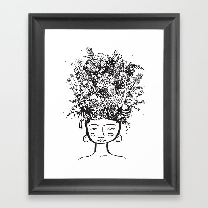 flowered frida Framed Art Print