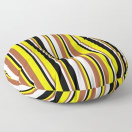 [ Thumbnail: Yellow, Sienna, Lavender, and Black Colored Lines/Stripes Pattern Floor Pillow ]
