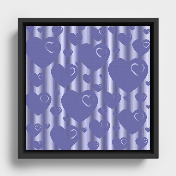 Forever In My Heart - Very Peri Stripes & Hearts #2 Framed Canvas