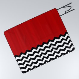 Red Black White Chevron Room w/ Curtains Picnic Blanket