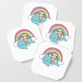 Narwhal Sloth Ocean Unicorn Kawaii Rainbow Coaster