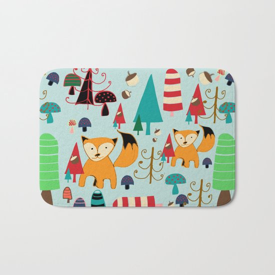 Woodland fox blue Bath Mat