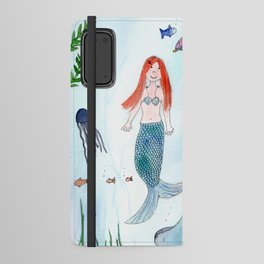 Cute Mermaid Watercolor Illustration Android Wallet Case