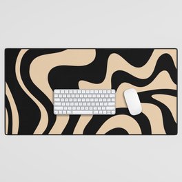 Retro Liquid Swirl Abstract Pattern in Black and Camel Desk Mat