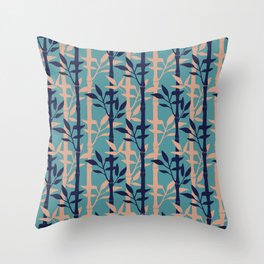BAMBOO FOREST Tropical Plants Vertical Stripes in Cream Midnight Blue on Aqua Blue - UnBlink Studio by Jackie Tahara Throw Pillow