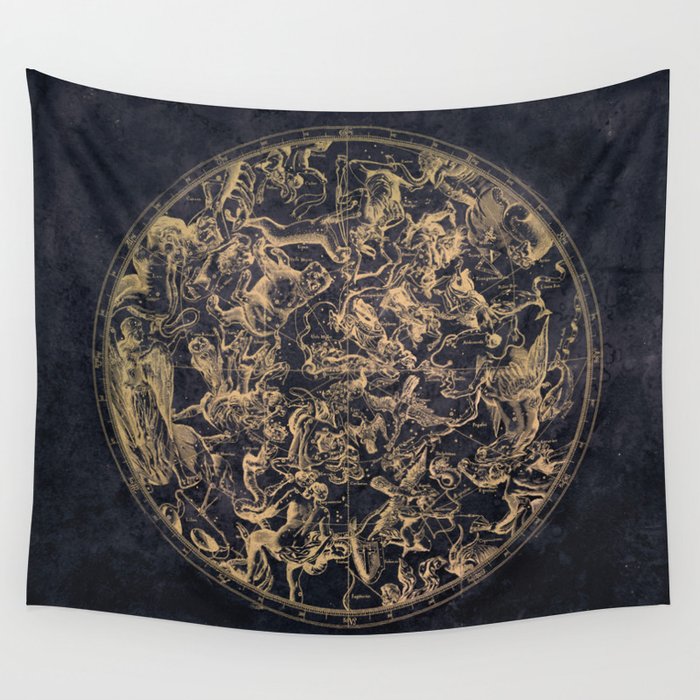 Vintage Constellations & Astrological Signs | Yellowed Ink & Cosmic Colour Wall Tapestry