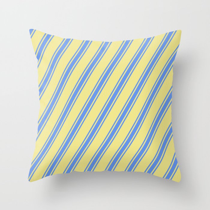 Tan & Cornflower Blue Colored Lines/Stripes Pattern Throw Pillow