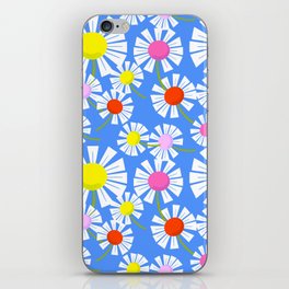 Retro Modern Mini Daisy Flowers On Blue iPhone Skin