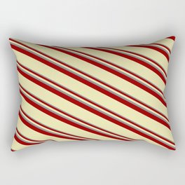 [ Thumbnail: Grey, Dark Red & Pale Goldenrod Colored Striped Pattern Rectangular Pillow ]