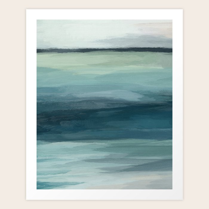 Seafoam Green Mint Navy Blue Abstract Ocean Art Painting Art Print by rachelelise Society6