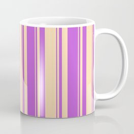 [ Thumbnail: Tan & Orchid Colored Stripes Pattern Coffee Mug ]