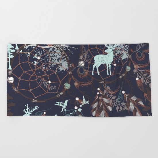 Boho Pattern - deer Beach Towel