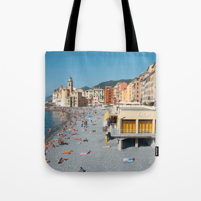 Amalfi, pastel dream houses with kids playing | Mediterranean Coast, Italy | Colorful travel photography in Europe | Horizontal art print Tote Bag
