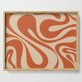 Mod Swirl Retro Abstract Pattern in Mid Mod Burnt Orange and Beige Serving Tray