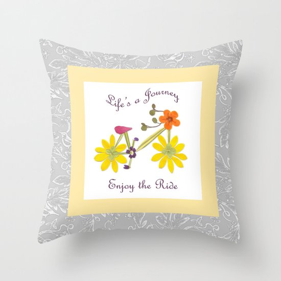 Life's A Journey Pressed Flower Bike Throw Pillow
