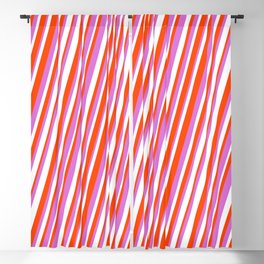 [ Thumbnail: Red, Orchid & White Colored Lined/Striped Pattern Blackout Curtain ]
