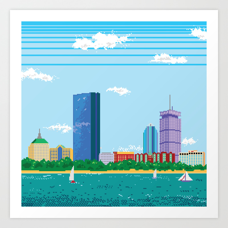 Pixel Boston Skyline Art Print By Thedailyrobot Society6