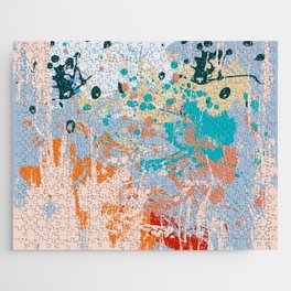 Abstract vintage background with multi-colored paints stains on a canvas texture.  Jigsaw Puzzle