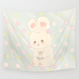 Rabbit playing with flowers Wall Tapestry