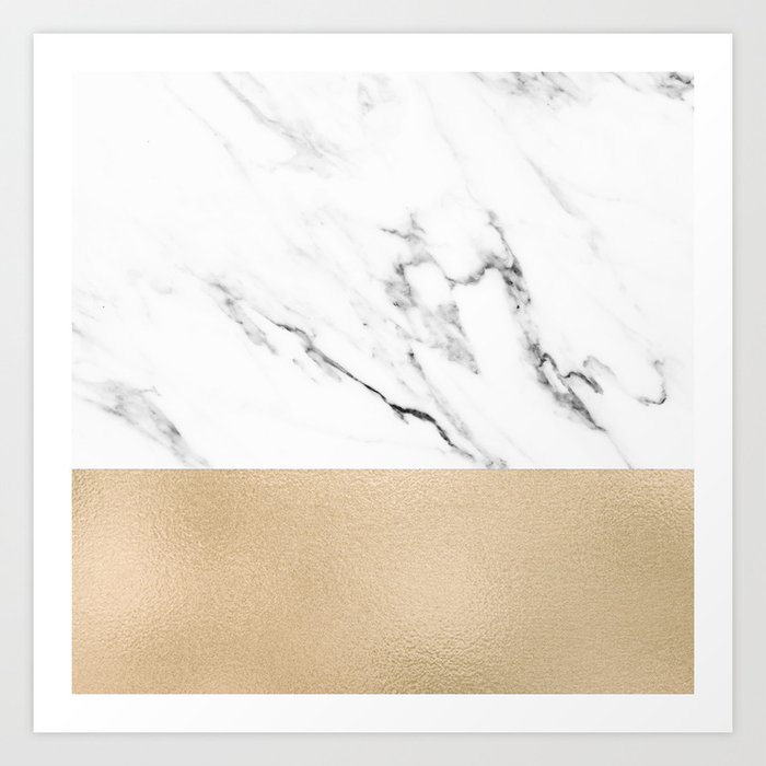 White Marble with Black and Copper Bronze Art Print