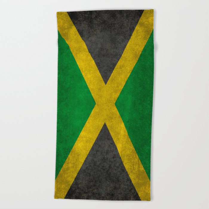 Jamaican flag, grungy style Beach Towel