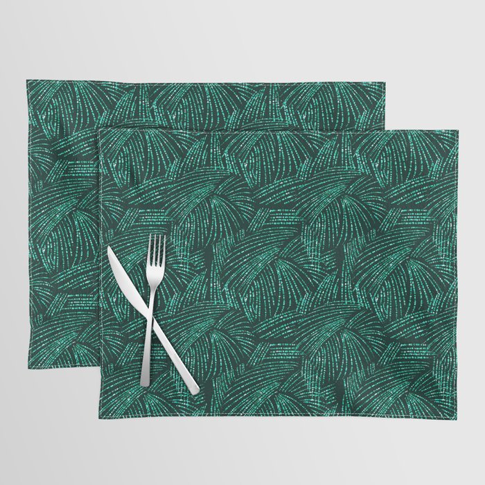 Elegant abstract black emerald green tropical palm tree Placemat by