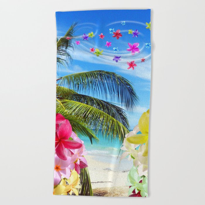 Tropical Beach And Exotic Plumeria Flowers Towel By Tropical Beach And Exotic Plumeria Flowers Towel