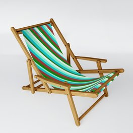 [ Thumbnail: Eyecatching Aquamarine, Dark Turquoise, Brown, Green, and Mint Cream Colored Pattern of Stripes Sling Chair ]