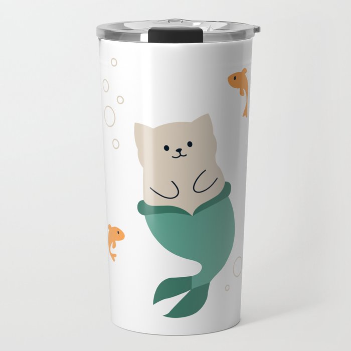 Mermaid Cat playing with Fish Travel Mug