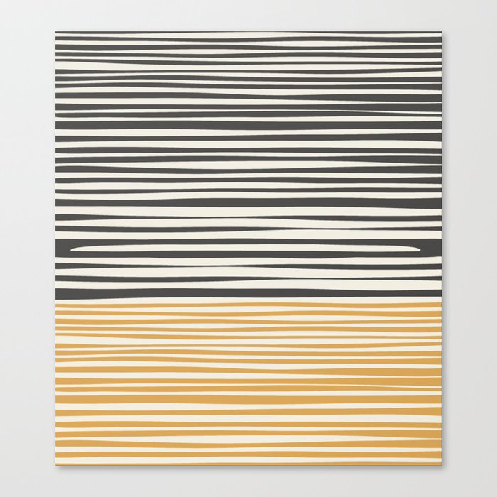 Natural Stripes Modern Minimalist Colour Block Pattern Charcoal Grey, Muted Mustard Gold, and Cream Beige Canvas Print
