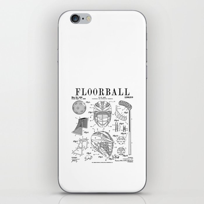 Floorball Player Stick Goalie Sport Vintage Patent Print iPhone Skin