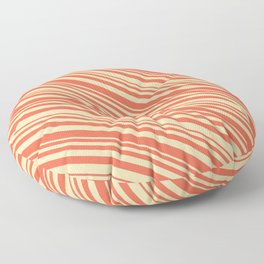 [ Thumbnail: Tan and Red Colored Striped/Lined Pattern Floor Pillow ]
