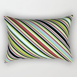 [ Thumbnail: Green, Light Cyan, Brown, Sky Blue & Black Colored Striped Pattern Rectangular Pillow ]