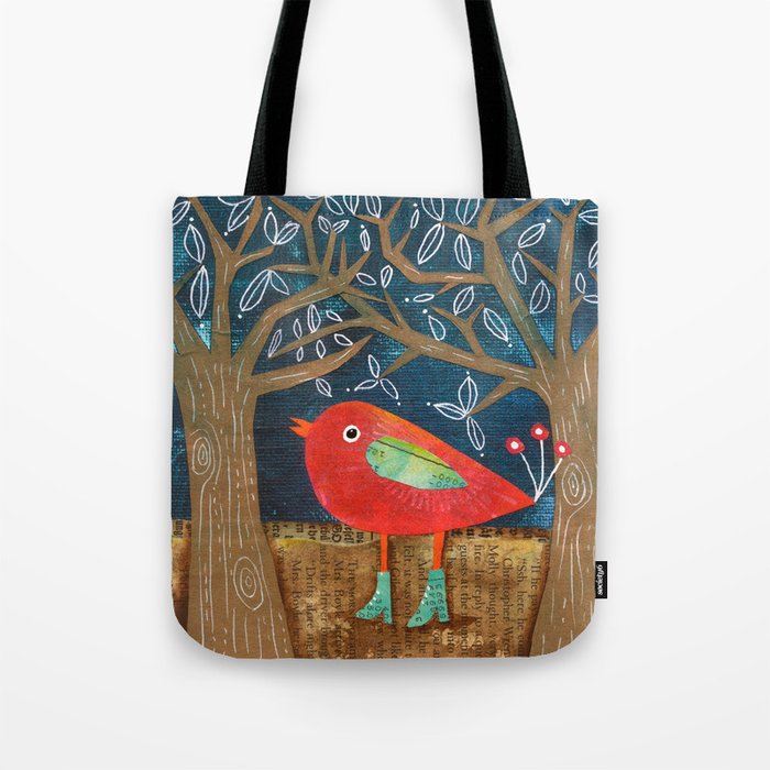 Red Bird in Galoshes Tote Bag by Julene Ewert | Society6