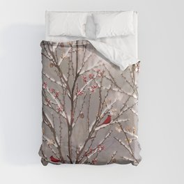 Always in My Heart - Cardinals with Gray Winter Background  Duvet Cover