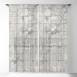 Olathe USA - Black and White city Map Sheer Curtain