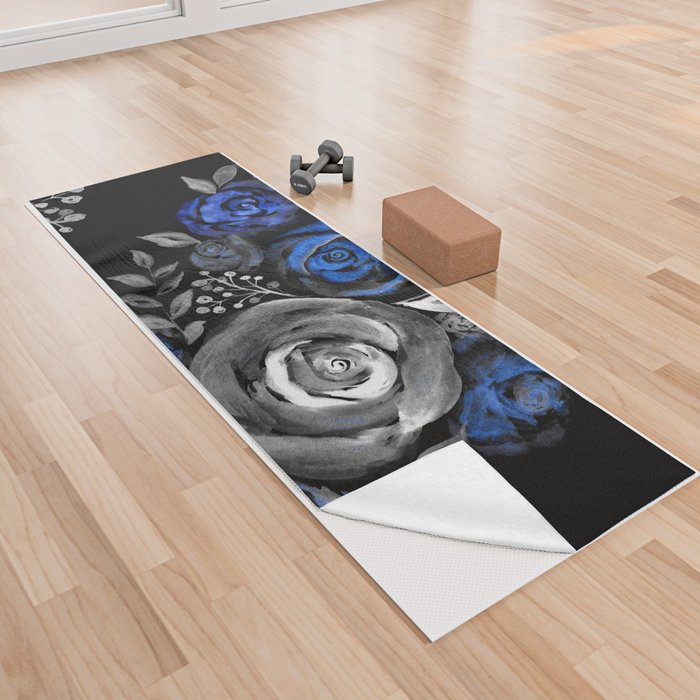 blue & grey roses Yoga Towel