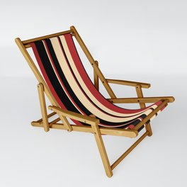 [ Thumbnail: Beige, Red, and Black Colored Striped Pattern Sling Chair ]