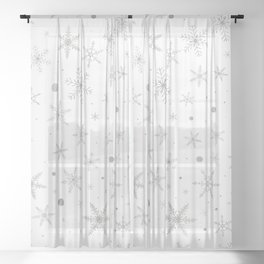 Twinkle Snowflake -Silver Grey & White- Sheer Curtain