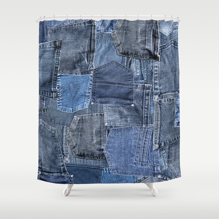 Blue Jeans Pocket Patchwork Pattern Shower Curtain
